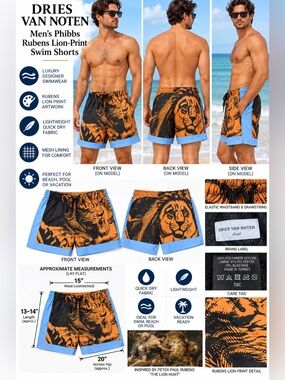Dries Van Noten Phibbs Rubens Lion Print Men’s Swim Shorts Trunks